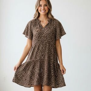 Bohme Brown Floral Tiered Midi Dress - Size Medium - Like New